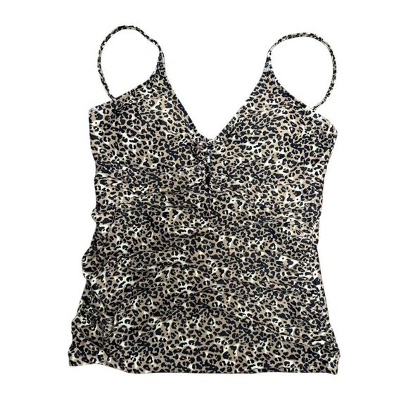 RELLECIGA Women's Large Leopard V Neck Shirred Tankini Swimsuit Top NEW - Picture 2 of 9